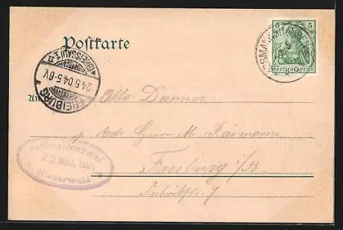 Lithographie Rüdesheim, Panorama mit Niederwald-Denkmal