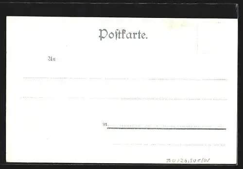 Lithographie Coblenz, Reiterstandbild am Deutschen Eck