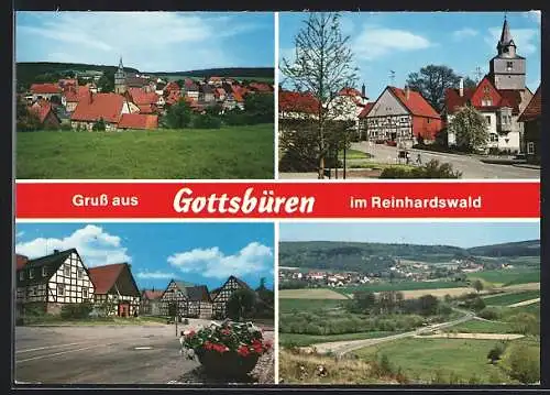 AK Gottsbüren im Reinhardswald, Teilansicht, Kirche, Strassenpartie