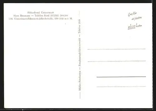 AK Unterstmatt /Schwarzwaldhochstrasse, Höhenhotel Unterstmatt Hans Reymann