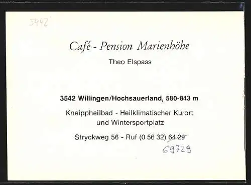 AK Willingen /Hochsauerland, Cafe-Pension Haus Marienhöhe