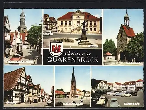 AK Quakenbrück, Grosse Kirchstrasse mit Kirche St. Sylvester, Hohe Pforte, St. Marienkirche