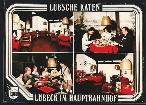 AK Lübeck, Gasthaus Lübsche Katen im Hauptbahnhof, Innenansichten