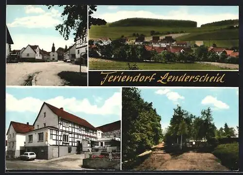 AK Lenderscheid /Knüllgebirge, Ortsansicht gegen Hügel, Strassenpartie mit Kirche, Fachwerkhaus