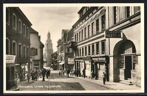 AK Pirmasens, Untere Hauptstrasse mit Central-Hotel