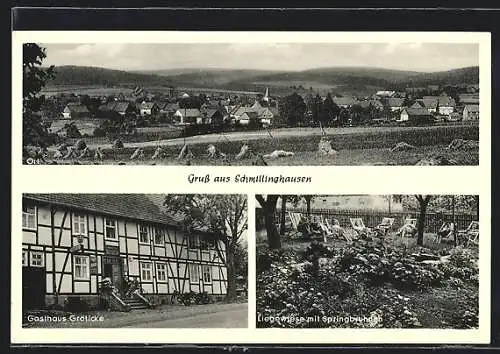 AK Schmillinghausen, Gasthaus Gröticke, Liegewiese mit Springbrunnen