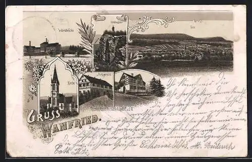 Lithographie Wanfried, Kirche, Amtsgericht, Oberförsterei