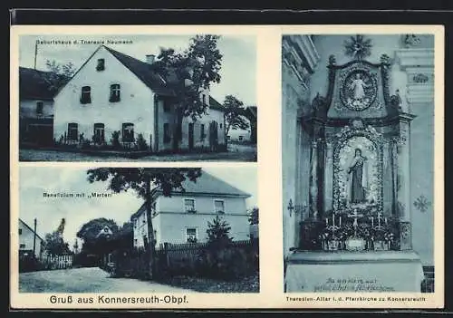 AK Konnersreuth / Obpf., Geburtshaus Theresie Neumann, Theresienaltar in der Pfarrkirche