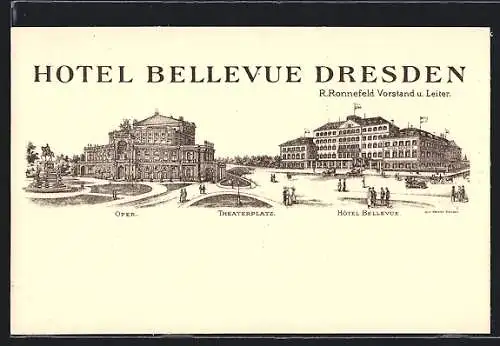 Künstler-AK Dresden, Hotel Bellevue und Oper am Theaterplatz