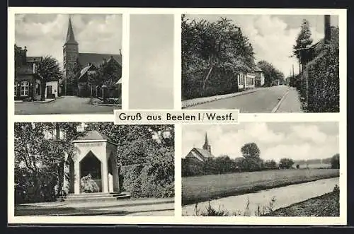 AK Beelen i. Westf., Kirche, Pavillon, Strassenpartie