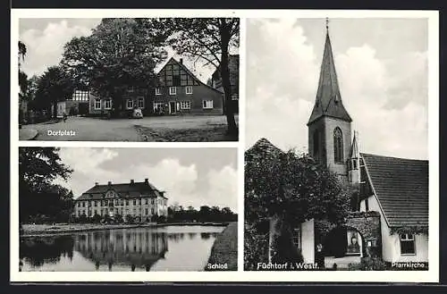 AK Füchtorf, Dorfplatz, Schloss, Pfarrkirche