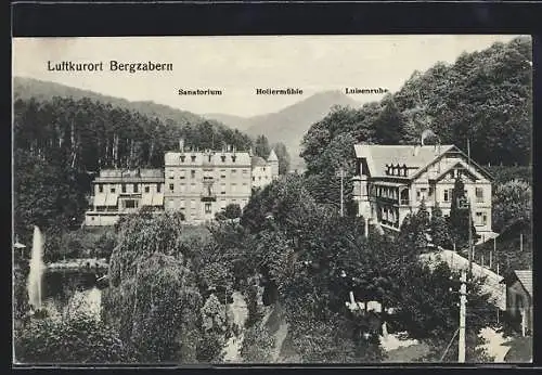 AK Bergzabern, Ortsansicht mit Sanatorium, Hollermühle, Hotel Luisenruhe