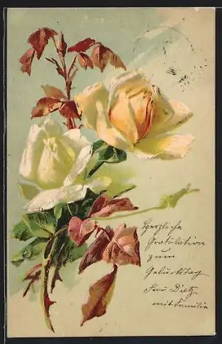 AK Zweige mit weissen Rosen