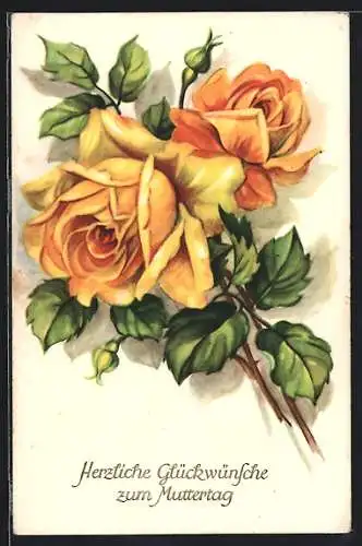 AK Gelbe Rosen mit Knospen, Muttertagsgruss