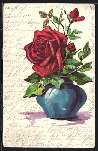 AK Rote Rosen in einer Vase
