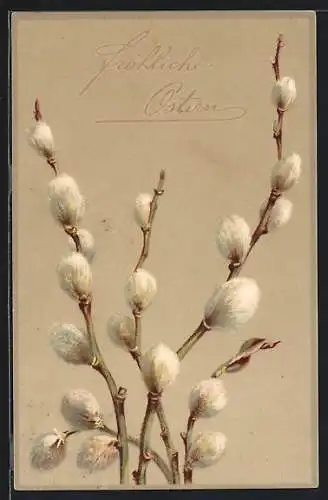 Künstler-AK Ostergrüsse mit Weidenkätzchen