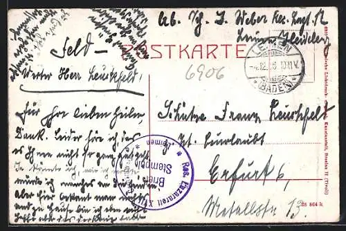 AK Lazarettstempel Leimen, Res. Lazarett XVII, Briefstempel