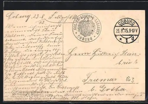 AK Lazarettstempel Coburg, Kgl. Pr. Reserve-Lazarett