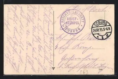 AK Lazarettstempel Coburg, Reserve-Lazarett, Briefstempel