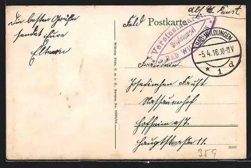 AK Lazarettstempel Bad Wildungen, Vereins-Lazarett, Briefstempel