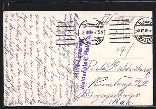 AK Lazarettstempel Halle a. S., Hilfs-Lazarett Weidenplan