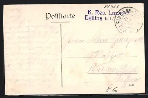 AK Lazarettstempel Eglfing, K. Reservelazarett