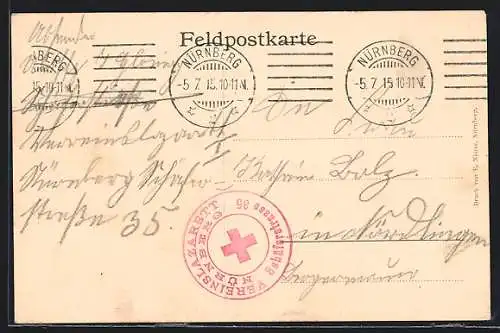 AK Lazarettstempel Nürnberg, Vereinslazarett vom Roten Kreuz, Schäferstrasse 35