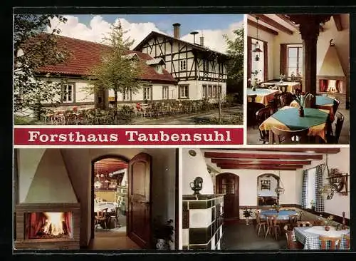 AK Landau / Pfalz, Waldgaststätte Forsthaus Taubenstuhl, Aussen- und Innenansicht