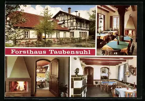 AK Landau / Pfalz, Waldgaststätte Forsthaus Taubenstuhl, Aussen- und Innenansicht