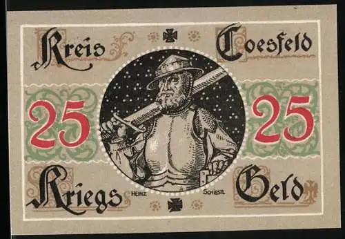 Notgeld Coesfeld, 25 Pfennig, Krieger mit Schwert