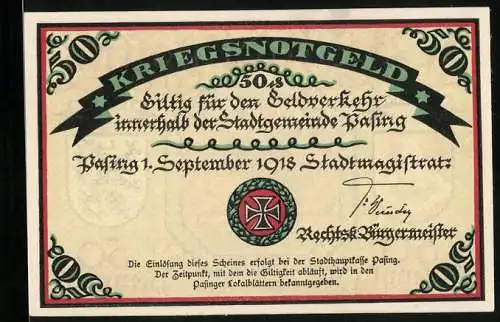 Notgeld Pasing 1918, 50 Pfennig, Wappen