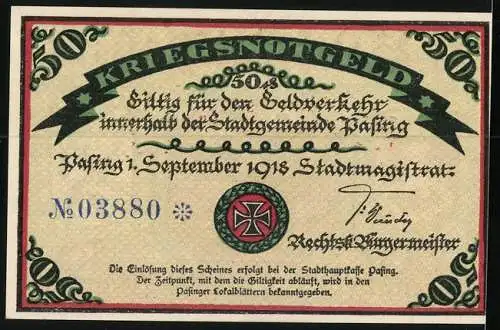 Notgeld Pasing 1918, 50 Pfennig, Wappen