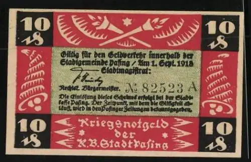 Notgeld Pasing 1918, 10 Pfennig, Wappen