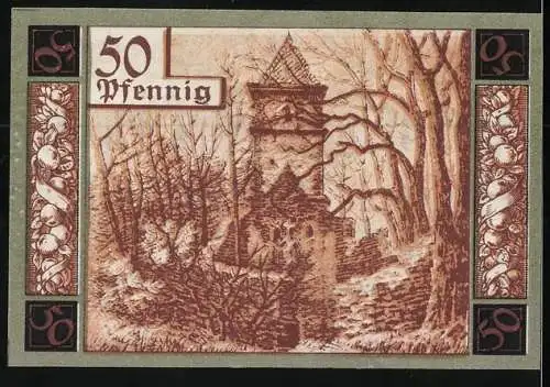 Notgeld Wunsiedel 1918, 50 Pfennig, Blick zur Burg
