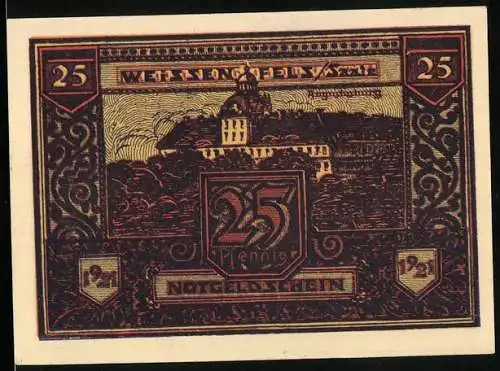 Notgeld Weissenfels a. d. Saale 1921, 25 Pfennig, Augustusburg und Wappen