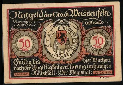 Notgeld Weissenfels /Saale 1921, 50 Pfennig, Wappen, Schuhwarenhandel Ausverkauf