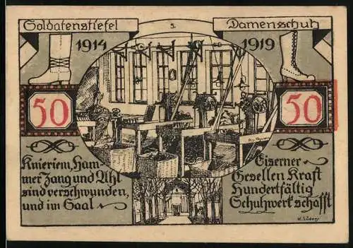 Notgeld Weissenfels a.d. Saale, 50 Pfennig, Schuhfabrik, Wappen