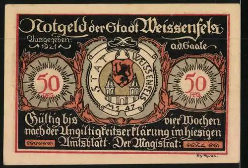 Notgeld Weissenfels a.d. Saale, 50 Pfennig, Schuhfabrik, Wappen