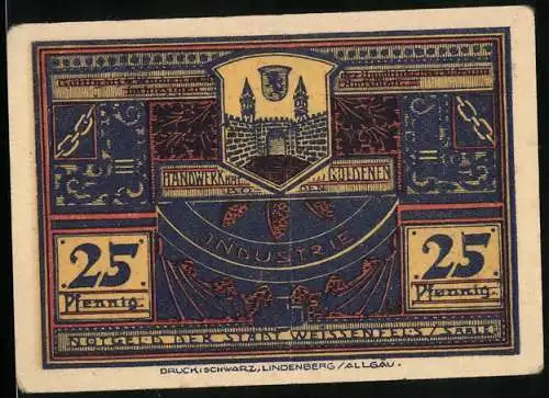 Notgeld Weissenfels /Saale 1921, 25 Pfennig, Wappen, Augustusburg