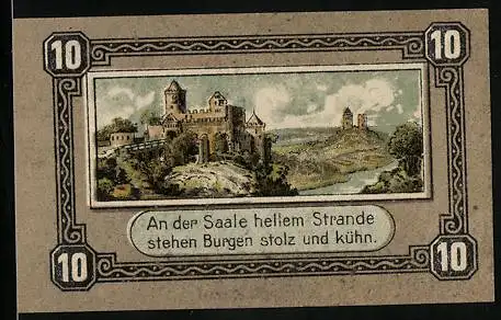 Notgeld Bad Kösen 1918, 10 Pfennig, Burgen an der Saale