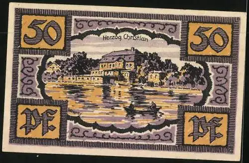 Notgeld Merseburg 1921, 50 Pfennig, Rabe mit Ring und Schloss Herzog Christian