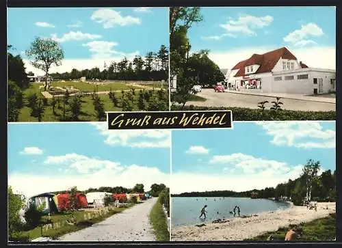 AK Wehdel / Wesermünde, Ortspartie, Strassenpartie, Campingplatz und Uferpartie