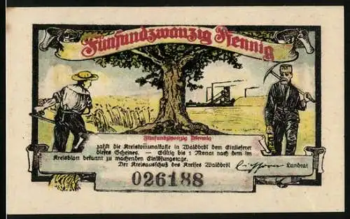 Notgeld Waldbröl 1921, 25 Pfennig, Bauer und Bergmann, Altes Amtshaus Denklingen