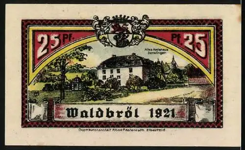 Notgeld Waldbröl 1921, 25 Pfennig, Bauer und Bergmann, Altes Amtshaus Denklingen
