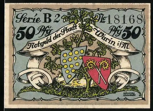 Notgeld Warin i. M. 1922, 50 Pfennig, Wappen und alte Bischofsburg