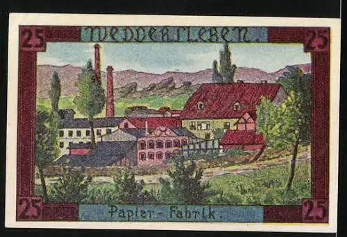 Notgeld Weddersleben 1921, 25 Pfennig, Papier-Fabrik