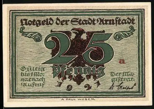 Notgeld Arnstadt 1921, 25 Pfennig, Portrait von Marlitt