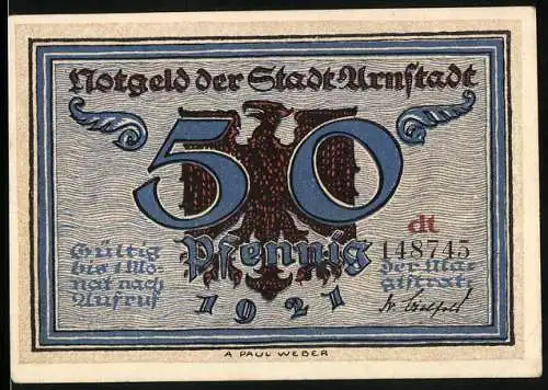 Notgeld Arnstadt 1921, 50 Pfennig, Plünderung durch die Scharen Banners