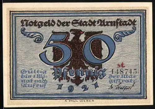 Notgeld Arnstadt 1921, 50 Pfennig, Der grosse Brand 1581