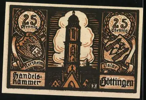 Notgeld Göttingen 1920, 25 Pfennig, Löwen und Wappen von Northeim und Uslar